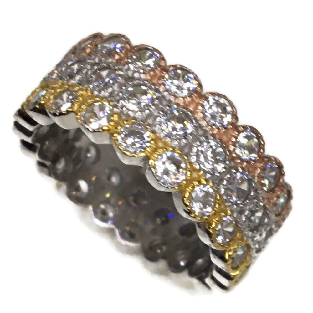 Eternity ring Cubic Zirconia thick 3 tone gold